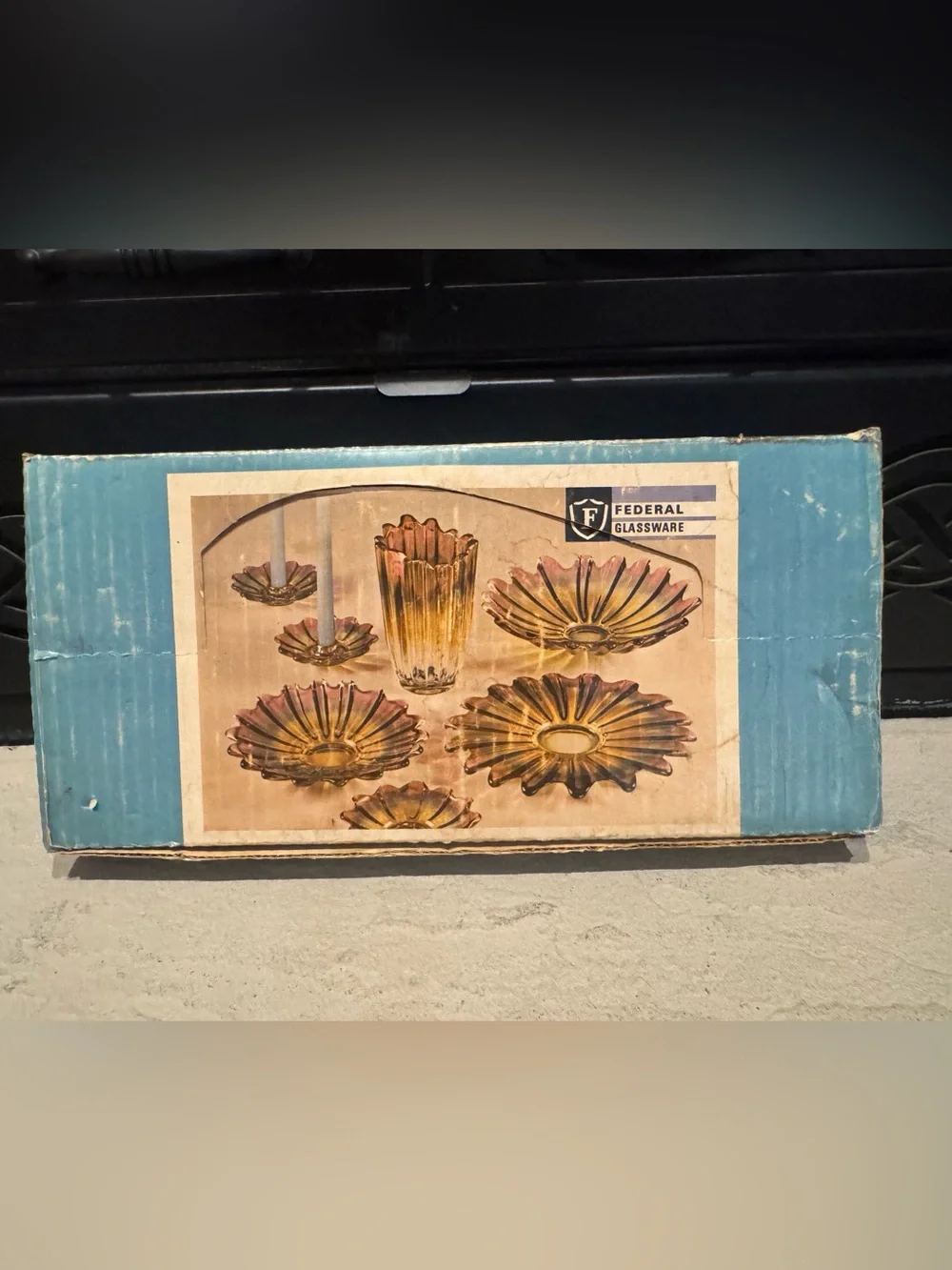 Federal Glass Celestial Gem-Tone Bowls S-498, 6“, original box